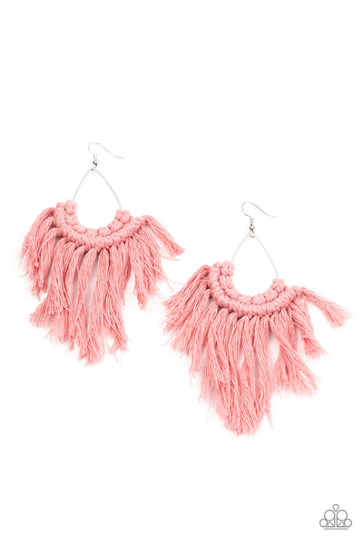 Paparazzi Wanna Piece Of MACRAME? Pink Earrings