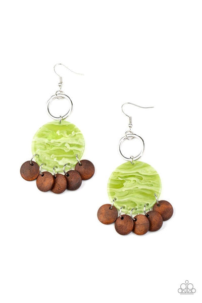 Paparazzi Beach Waves Green Earrings