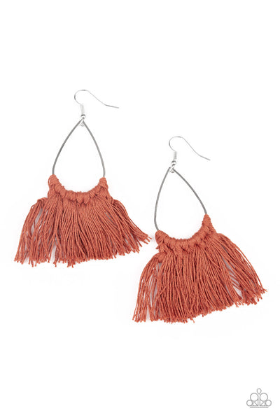 Paparazzi Tassel Treat Brown Earrings