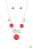 Paparazzi Boardwalk Boho  & Red  Bohemian Bombshell Necklace and Bracelet Set